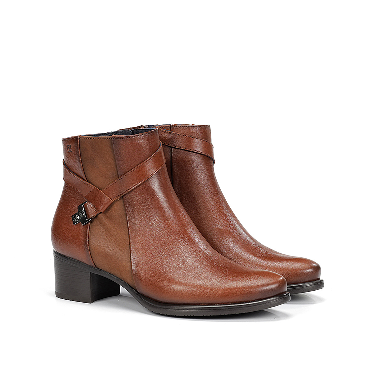 Botin Tacon Con Cinturon Para Mujer, Color Caf&eacute; Dorking image number null