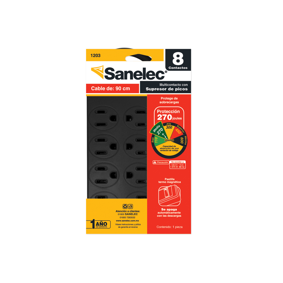 Santul 1203 Multicontacto 8 Entradas Con Supresor 270 Jules image number null