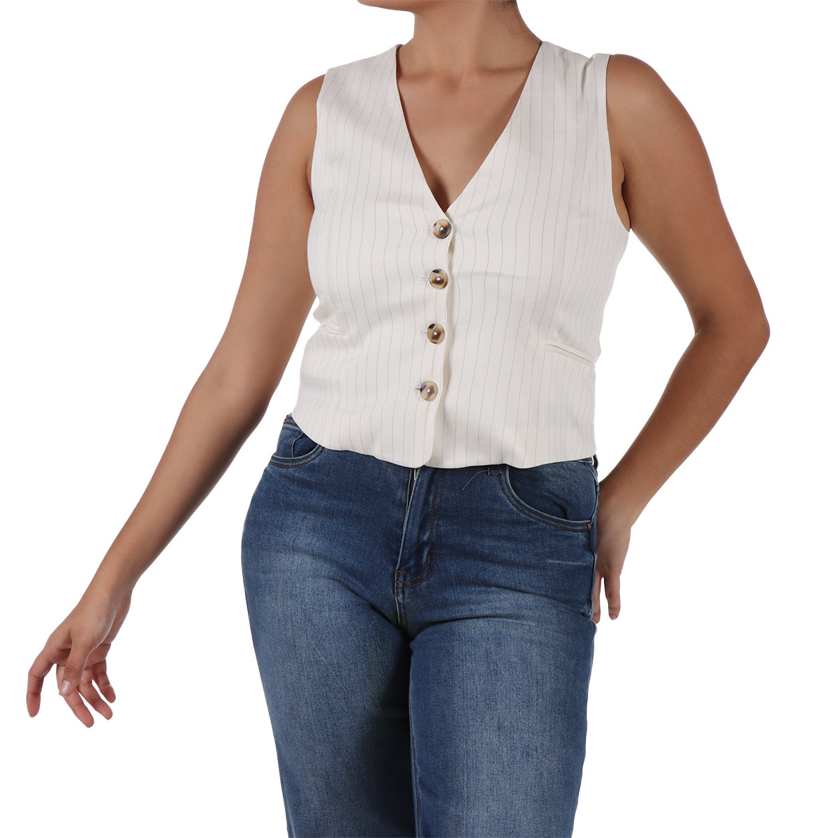 Chaleco Sastre Rayas Verticales Cuello V Lifestyler Mujer image number null