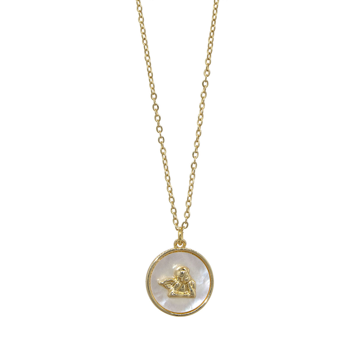 Medalla Angelito Con Madre Perla Acabado Dorado Joyer&iacute;a Religiosa image number null