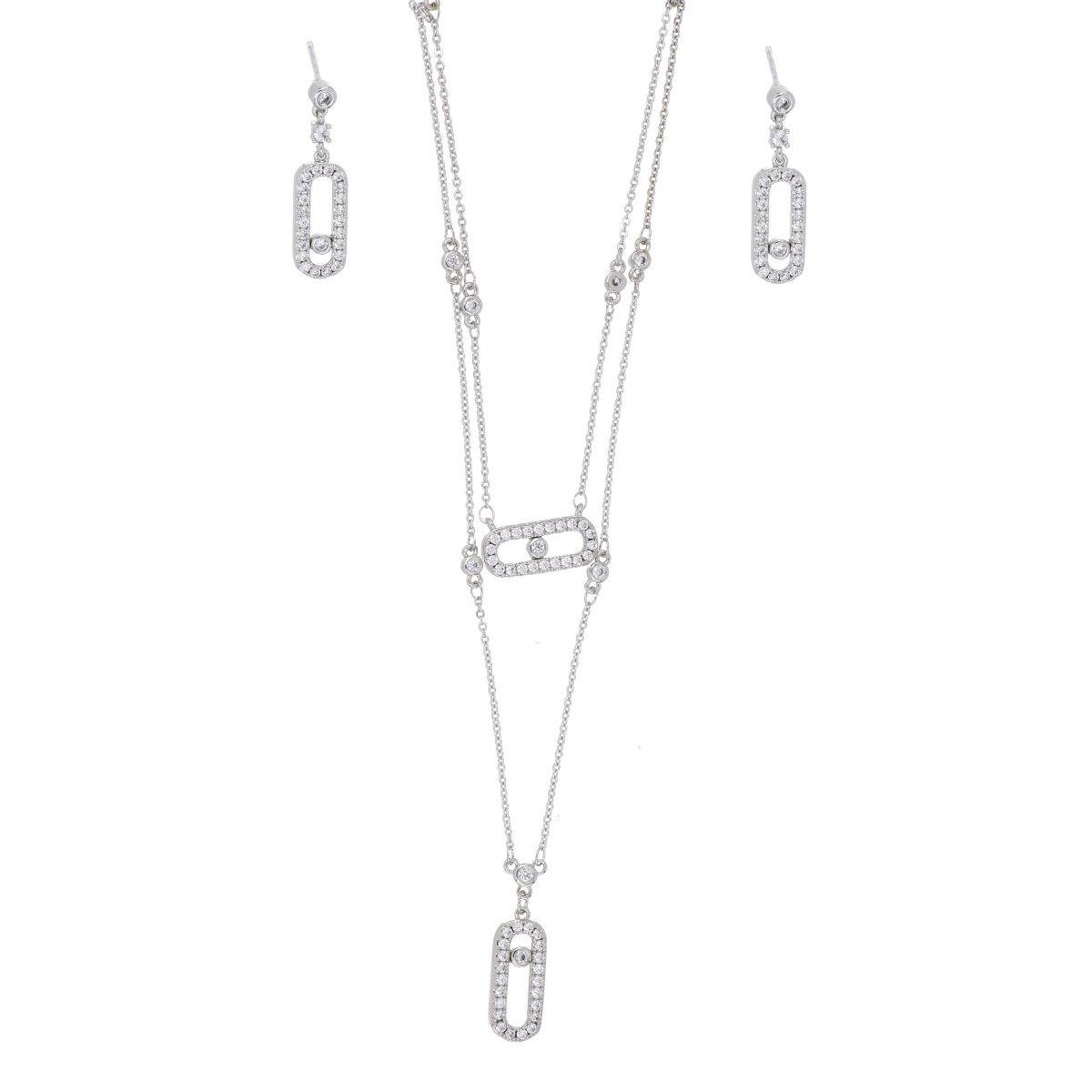 Set Aretes+Gargantilla Cadena Circonita Blanca Acabado Rodio Farfalla Bonetti image number null