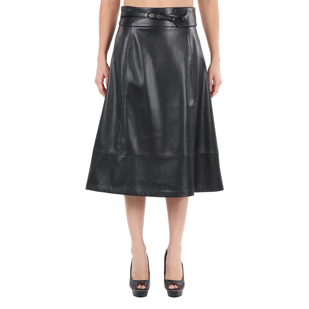 Falda Midi Piel Vegana Con Cintur&oacute;n Lifestyler Mujer Petite image number null