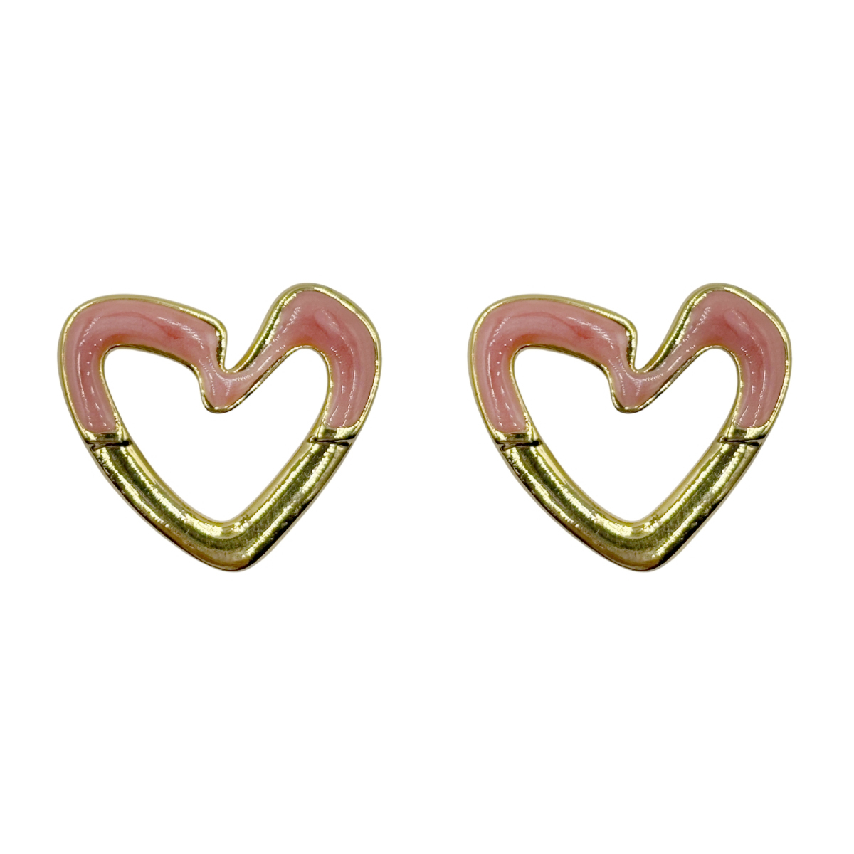 Aretes Coraz&oacute;n Esmaltado Rosa Aktuales Para Mujer image number null