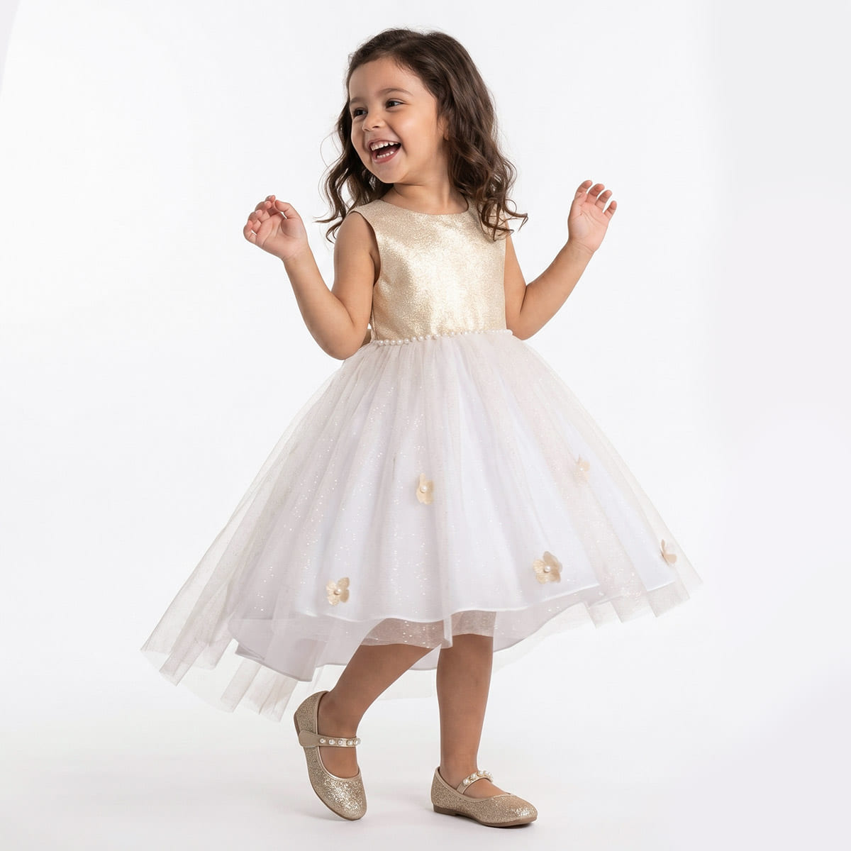 Vestido con Aplicaci&oacute;n de Perlas y Flores Bordadas Gerat para Ni&ntilde;a image number null