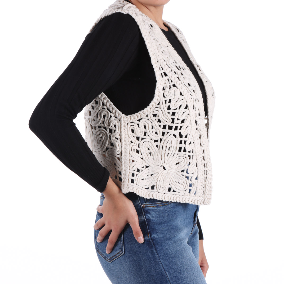 Chaleco Abierto Tejido de Algod&oacute;n Crochet Arqueology Mujer image number null