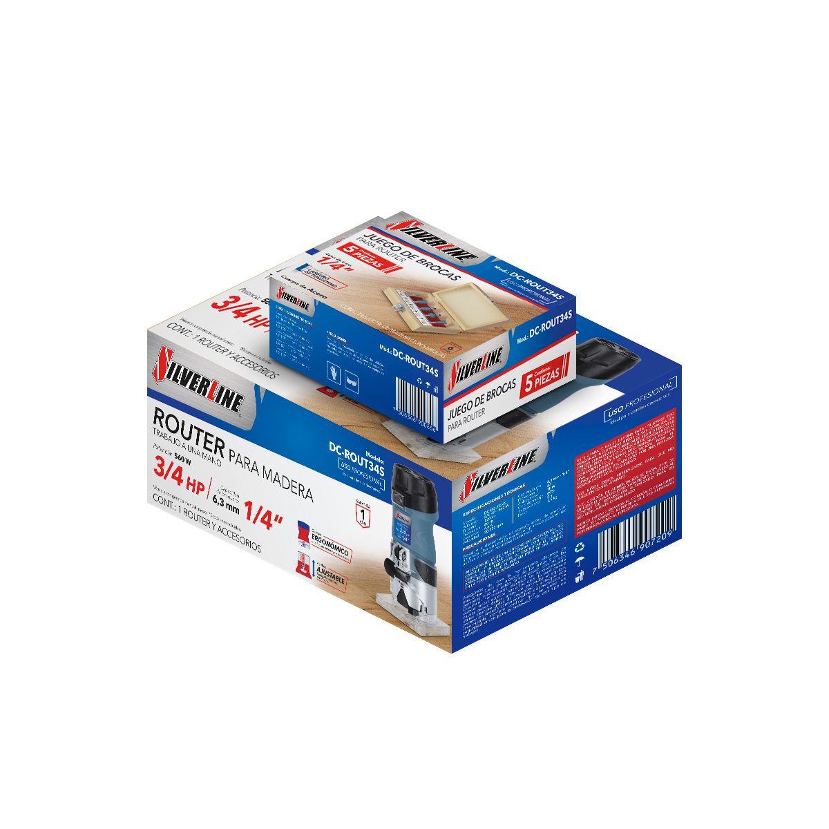 Router Silverline 3/4HP+ Juego de 5 Brocas image number null