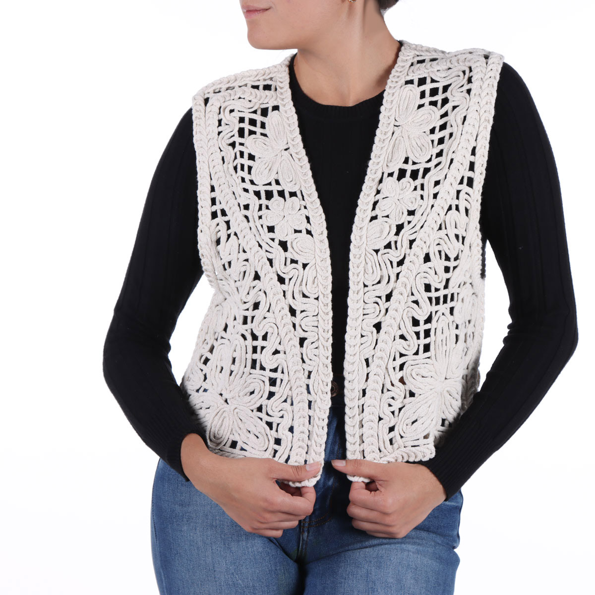 Chaleco Abierto Tejido de Algod&oacute;n Crochet Arqueology Mujer image number null