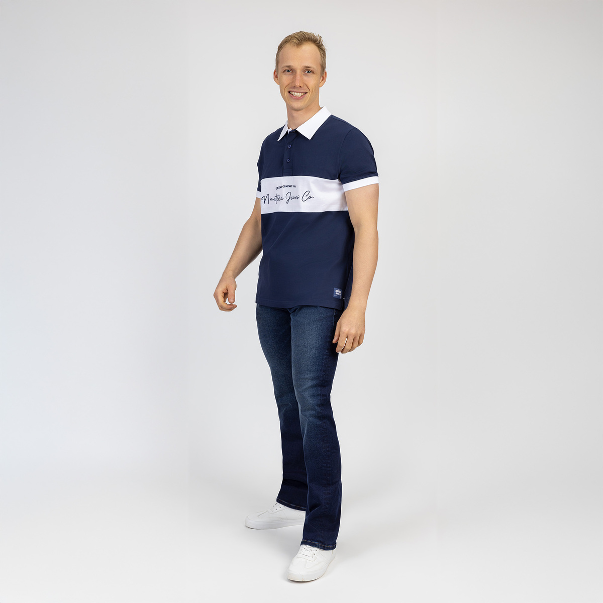 Playera Polo Regular Fit Nautica Azul Oscuro Combinado Manga Corta para Hombre image number null