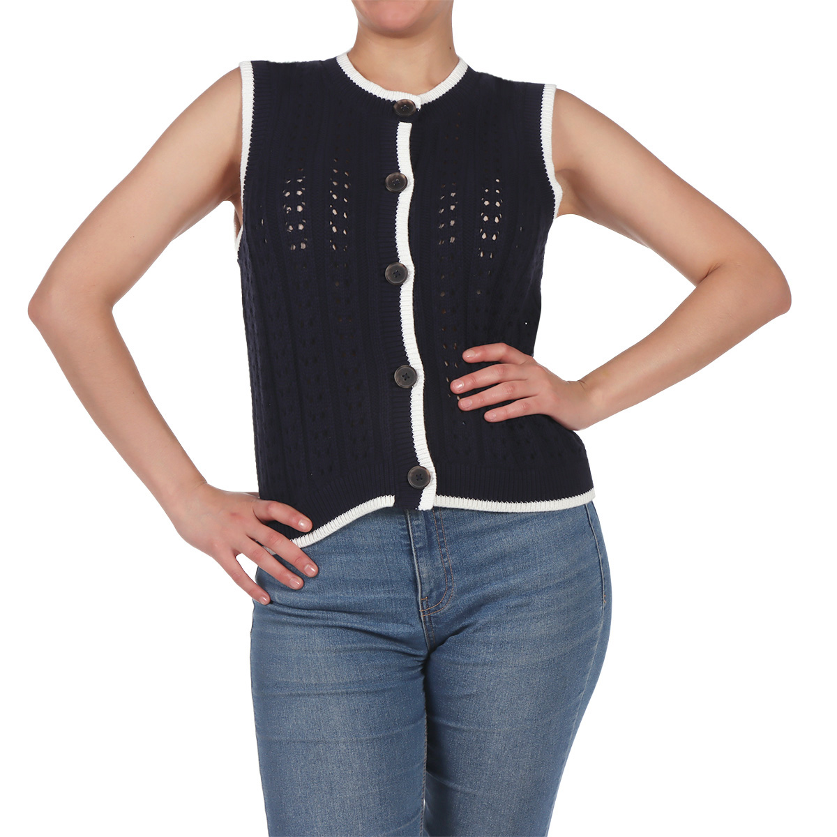Chaleco de Punto Calado Botones OVS para Mujer image number null