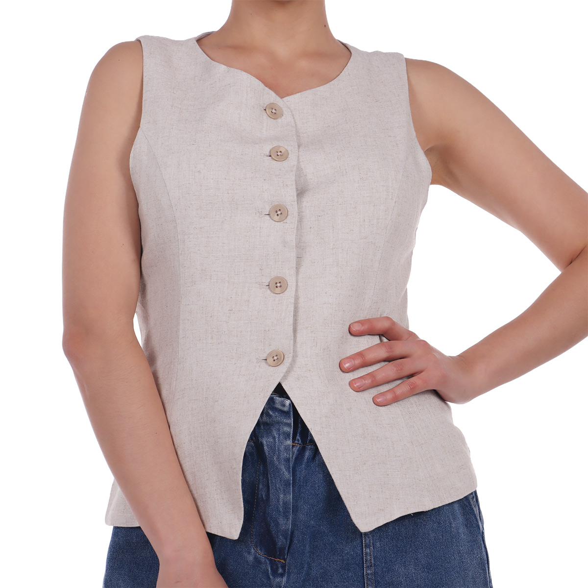 Chaleco de Lino con Botones Estilo Vers&aacute;til Dex para Mujer image number null