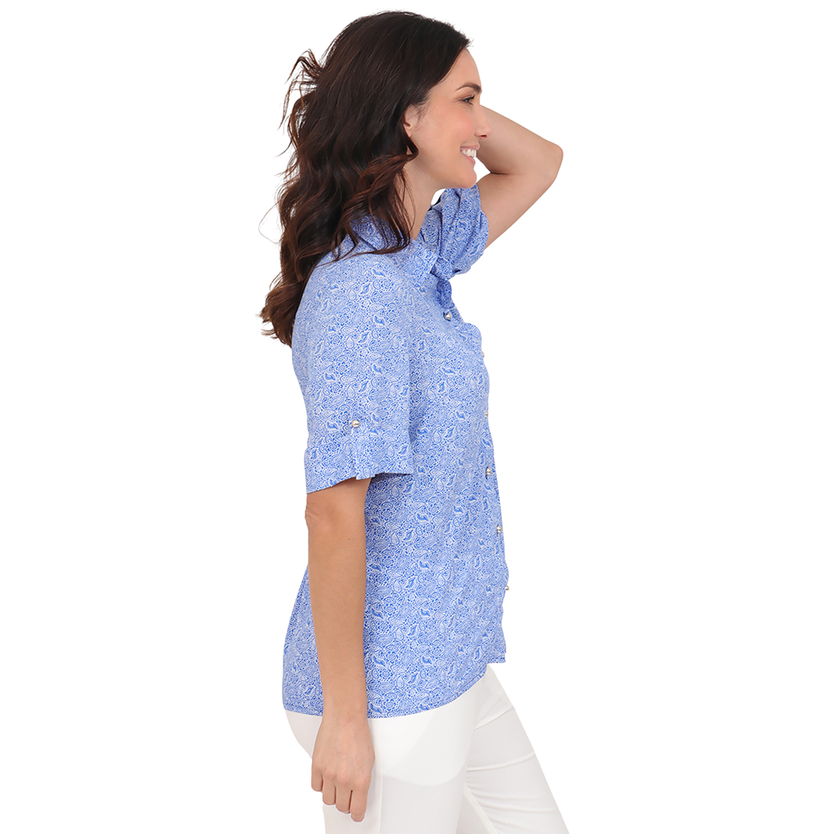 Blusa Estampada Cuello Camisero Duplan Para Mujer image number null