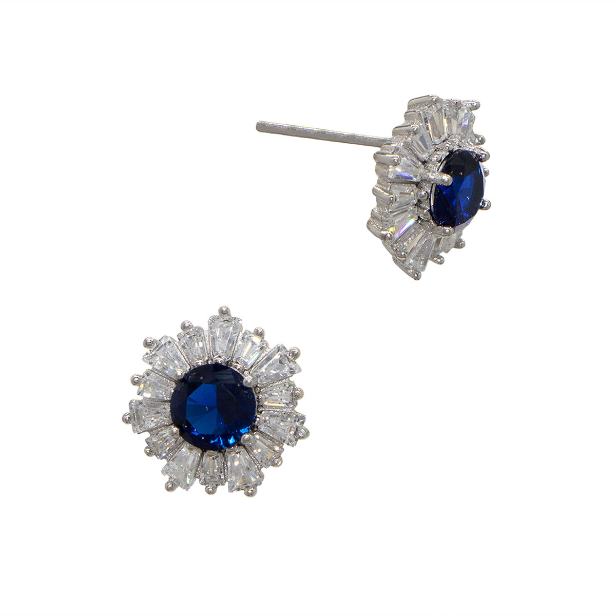 Aretes De Plata.925 Rodio Con Circonias Y Cristal Color Azul Carre image number null