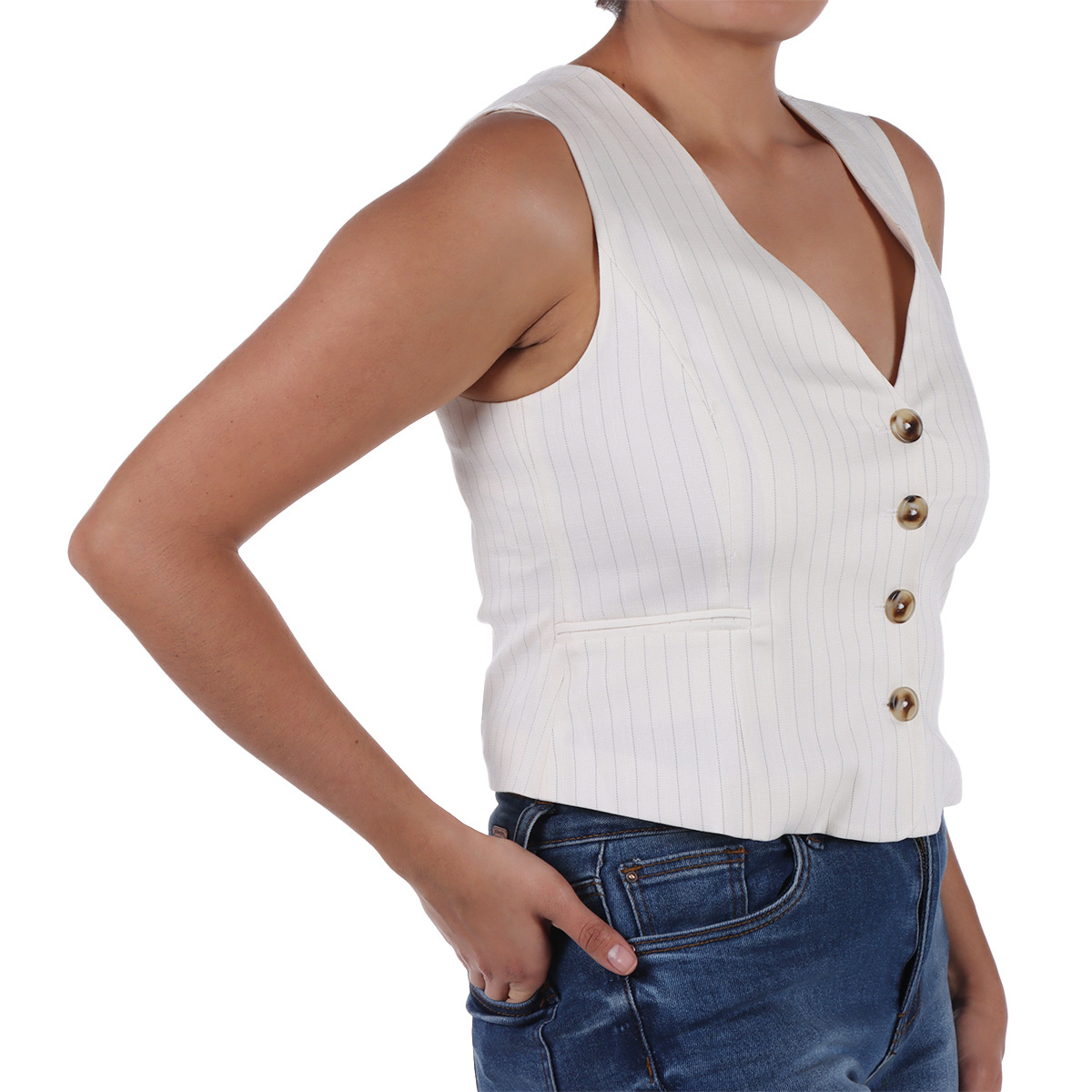 Chaleco Sastre Rayas Verticales Cuello V Lifestyler Mujer image number null