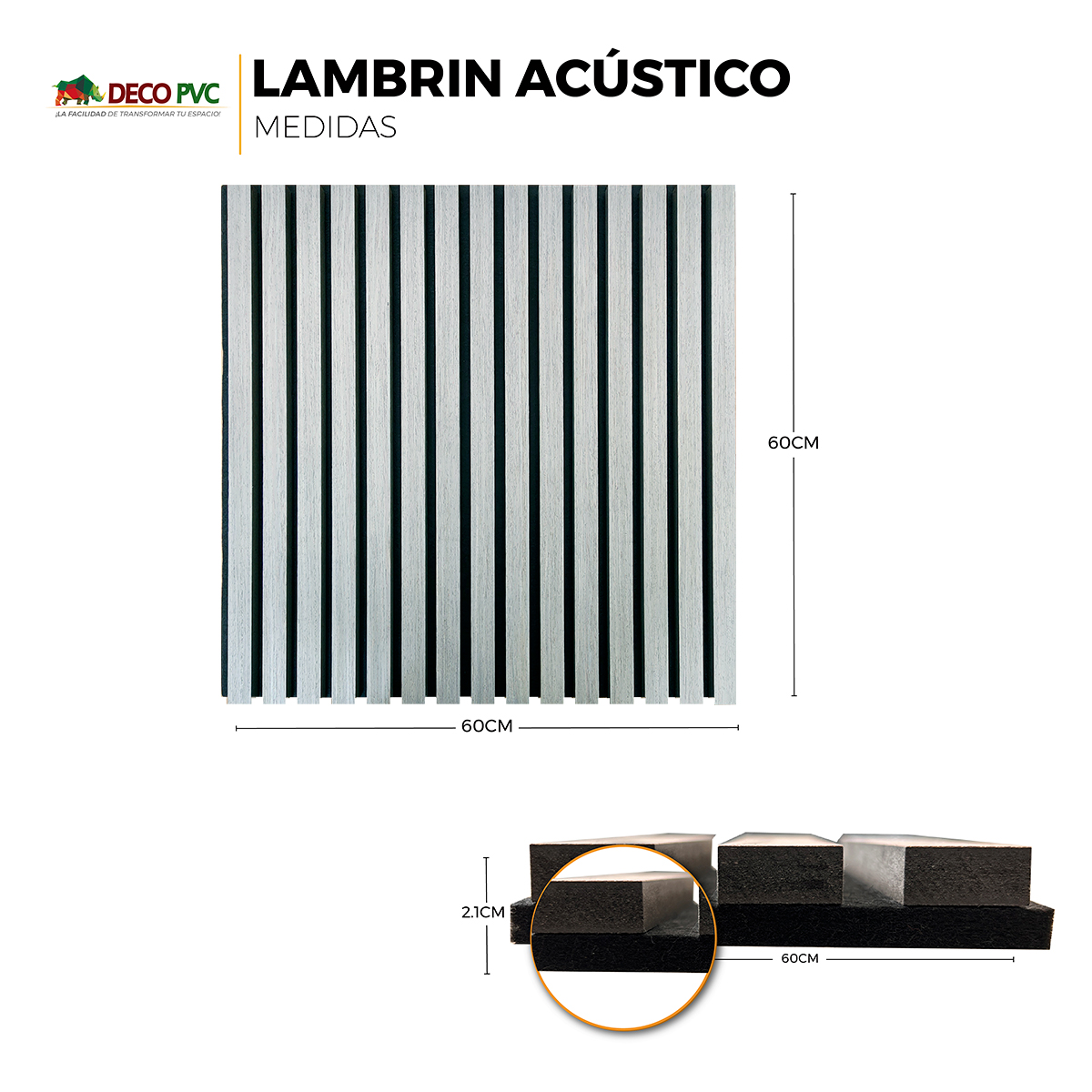 Lambrin Ac&uacute;stico Deco PVC 4 piezas 60X60cm Gris Claro image number null