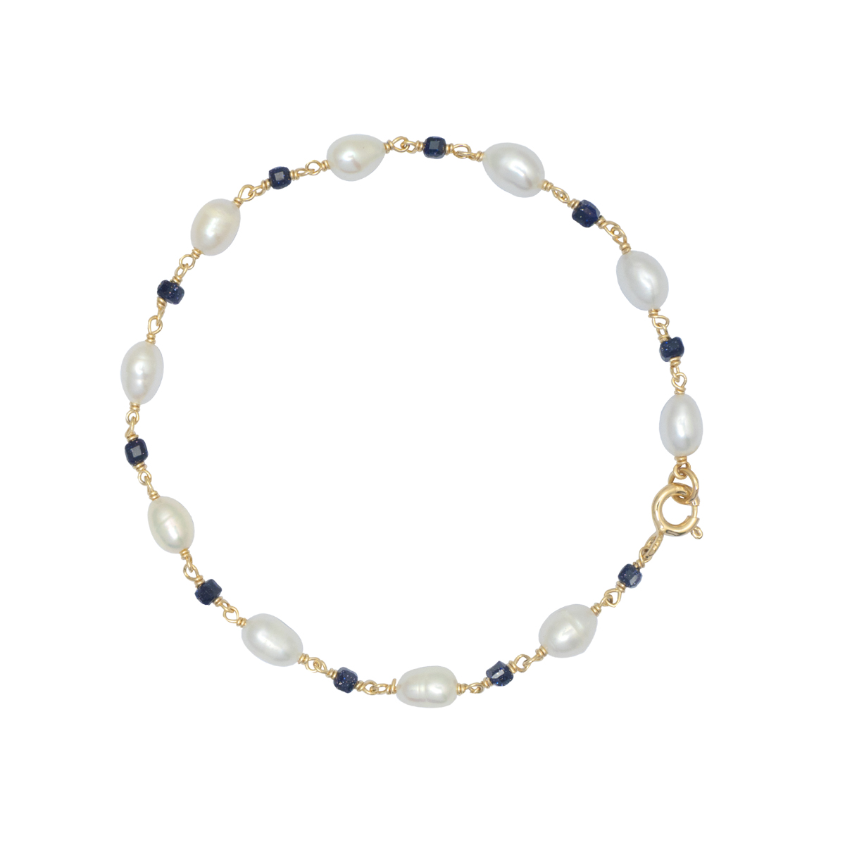 Pulsera de Plata .925 con Perlas y Blue Sandstone Acabado Dorado Westies image number null