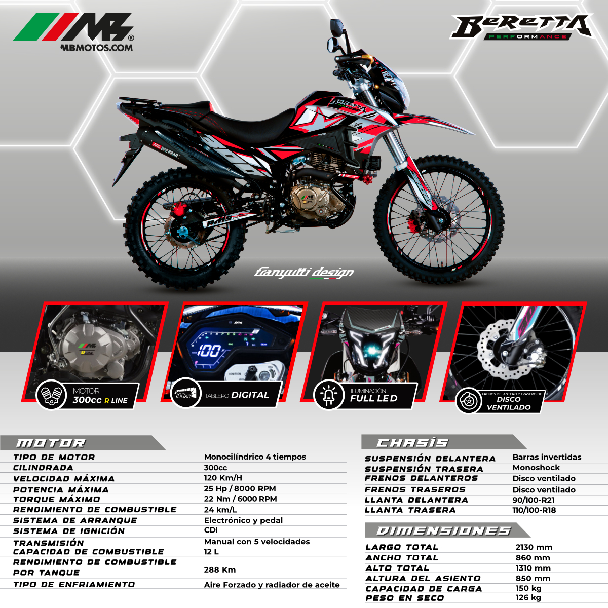 Motocicleta Beretta Performance Mb 300 2025 Rojo image number null