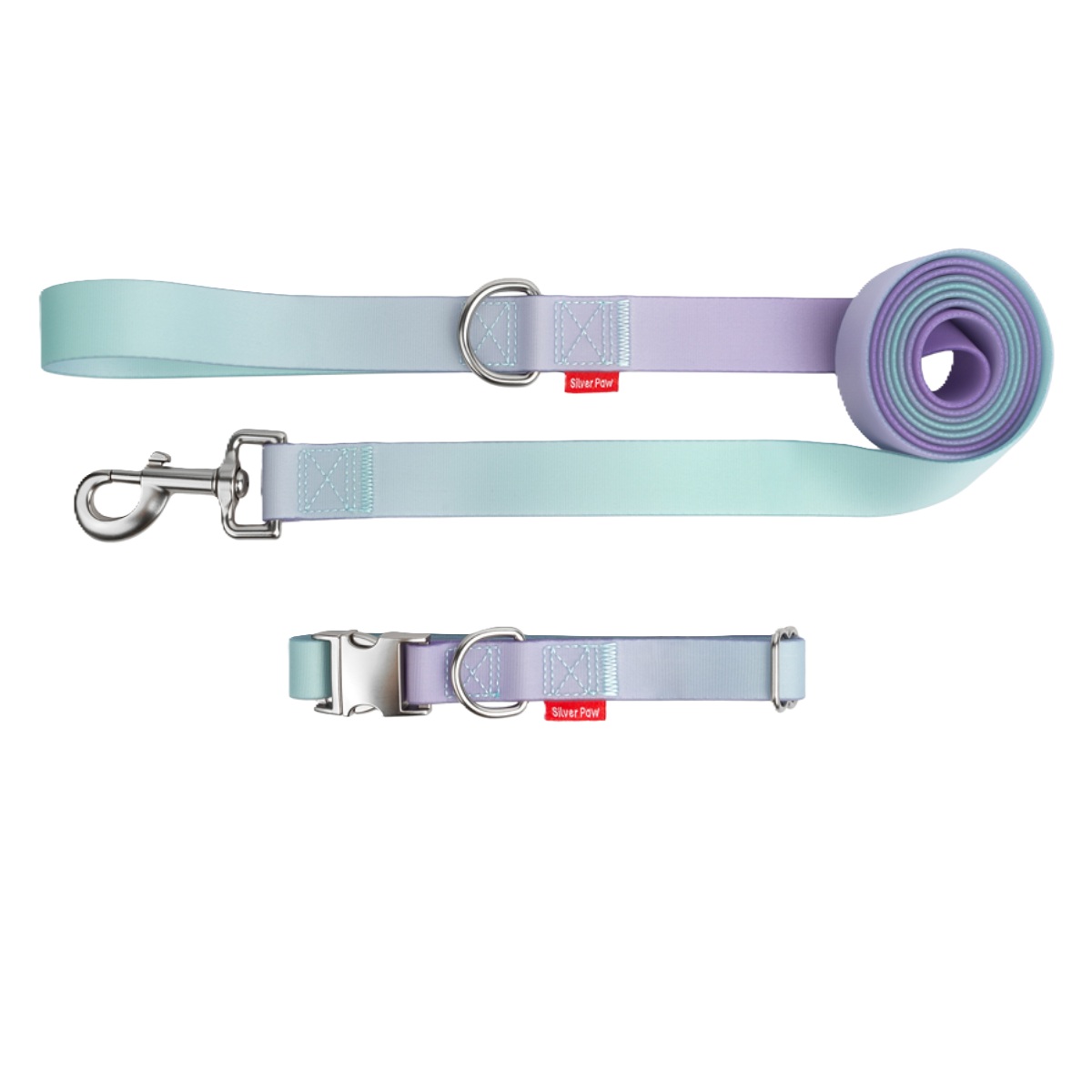 Collar Y Correa Iridiscente Para Perro Silver Paw image number null