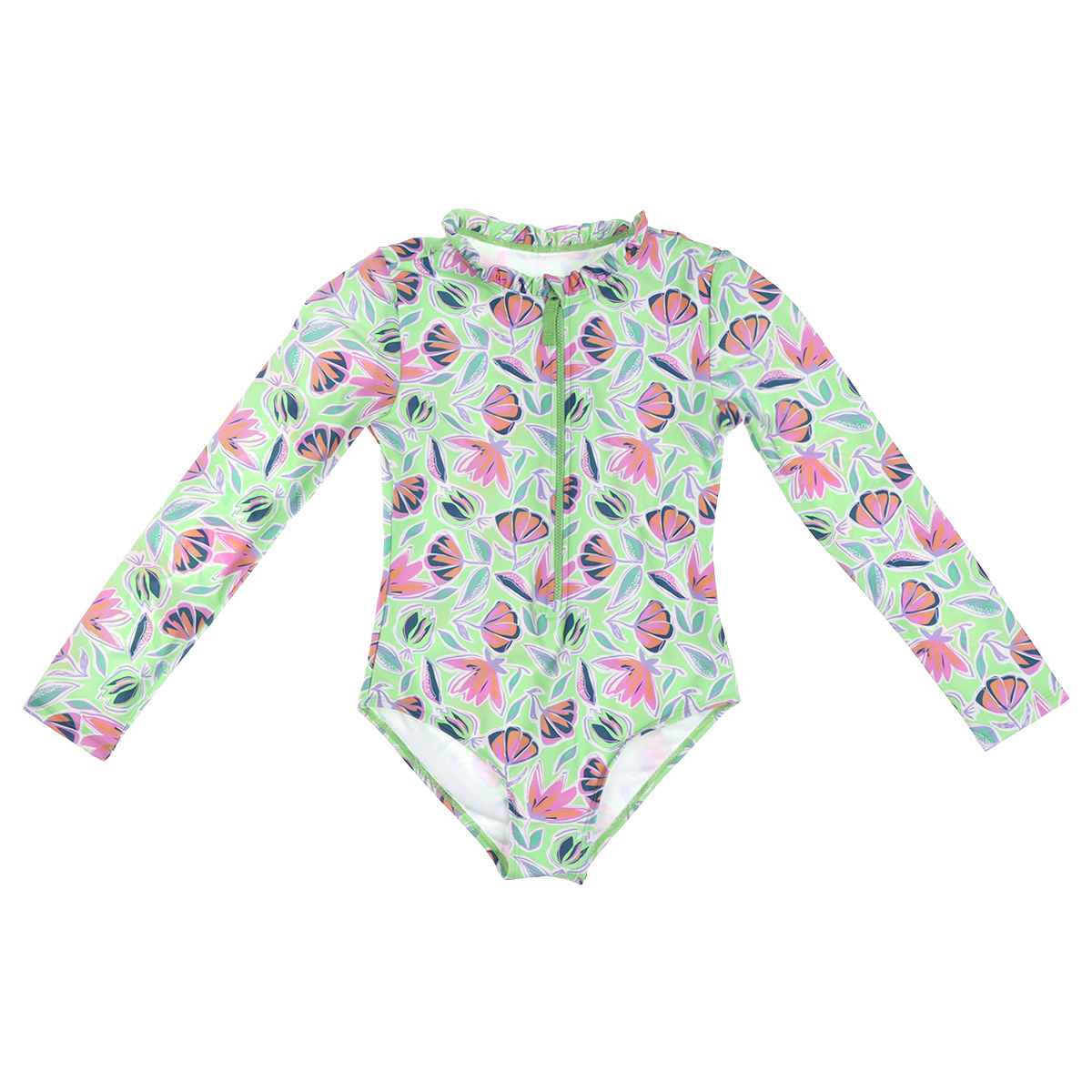 Traje de Ba&ntilde;o Manga Larga Flores Medio Cierre Jeanious Ni&ntilde;a image number null