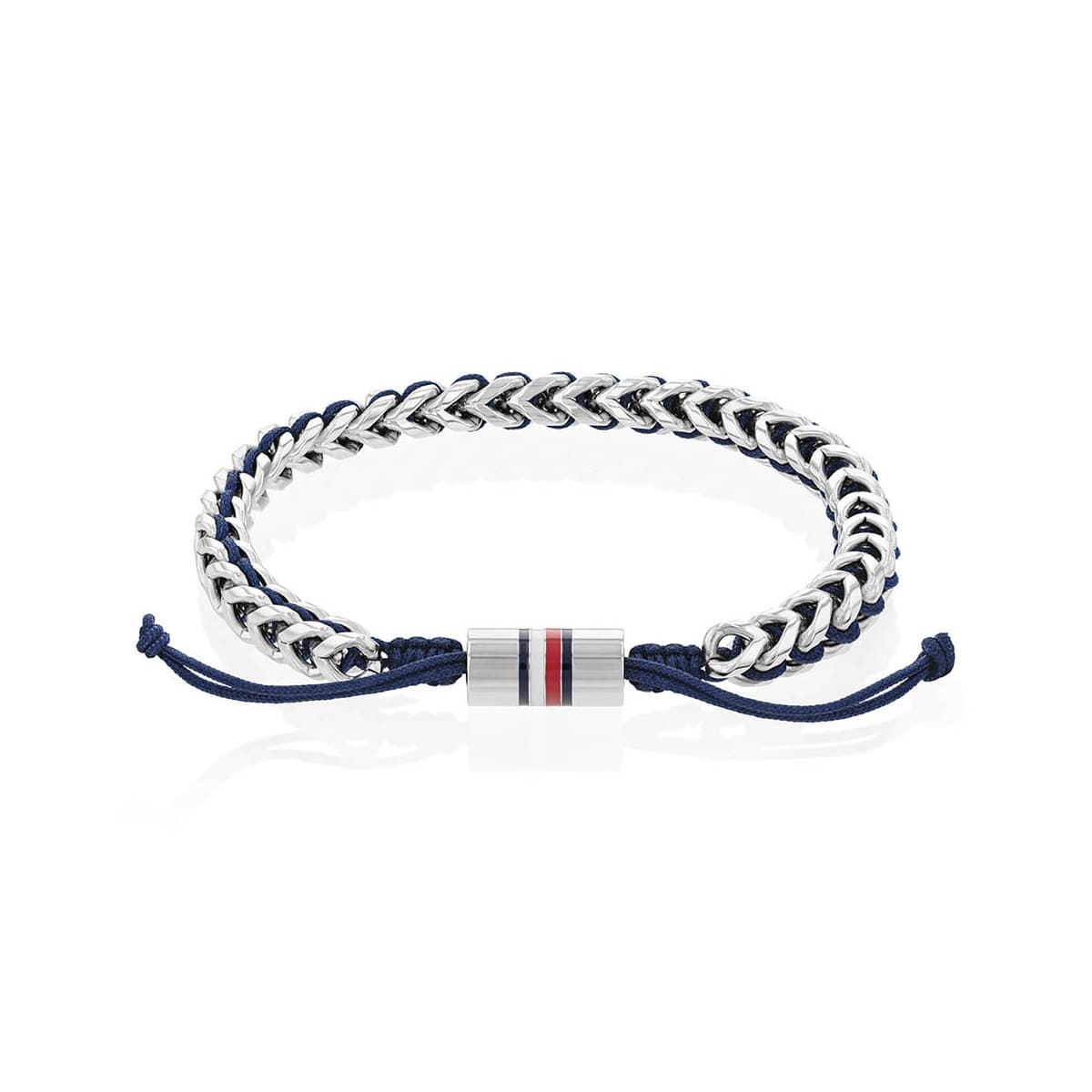 Brazalete Tommy Hilfiger de acero inoxidable y cord&oacute;n de nylon plateado/azul  para hombre image number null