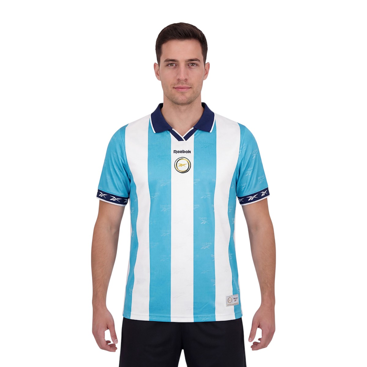 Jersey Polo Retro Reebok Argentina Rayado Celeste Manga Corta Unisex image number null