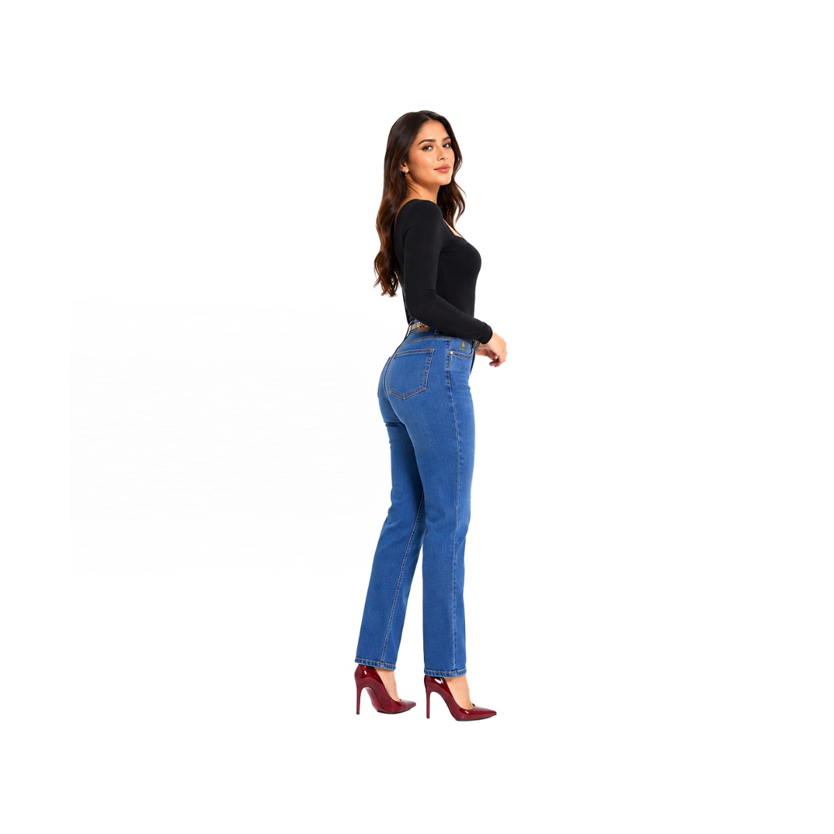 Jeans Corte Recto Con Pretina Ancha Para Mujer Petite image number null