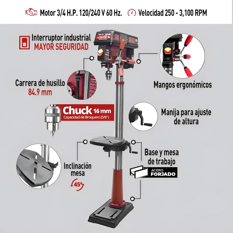 Taladro de Columna de Piso Profesional de 13" Kn Dp-13F Knova image number null