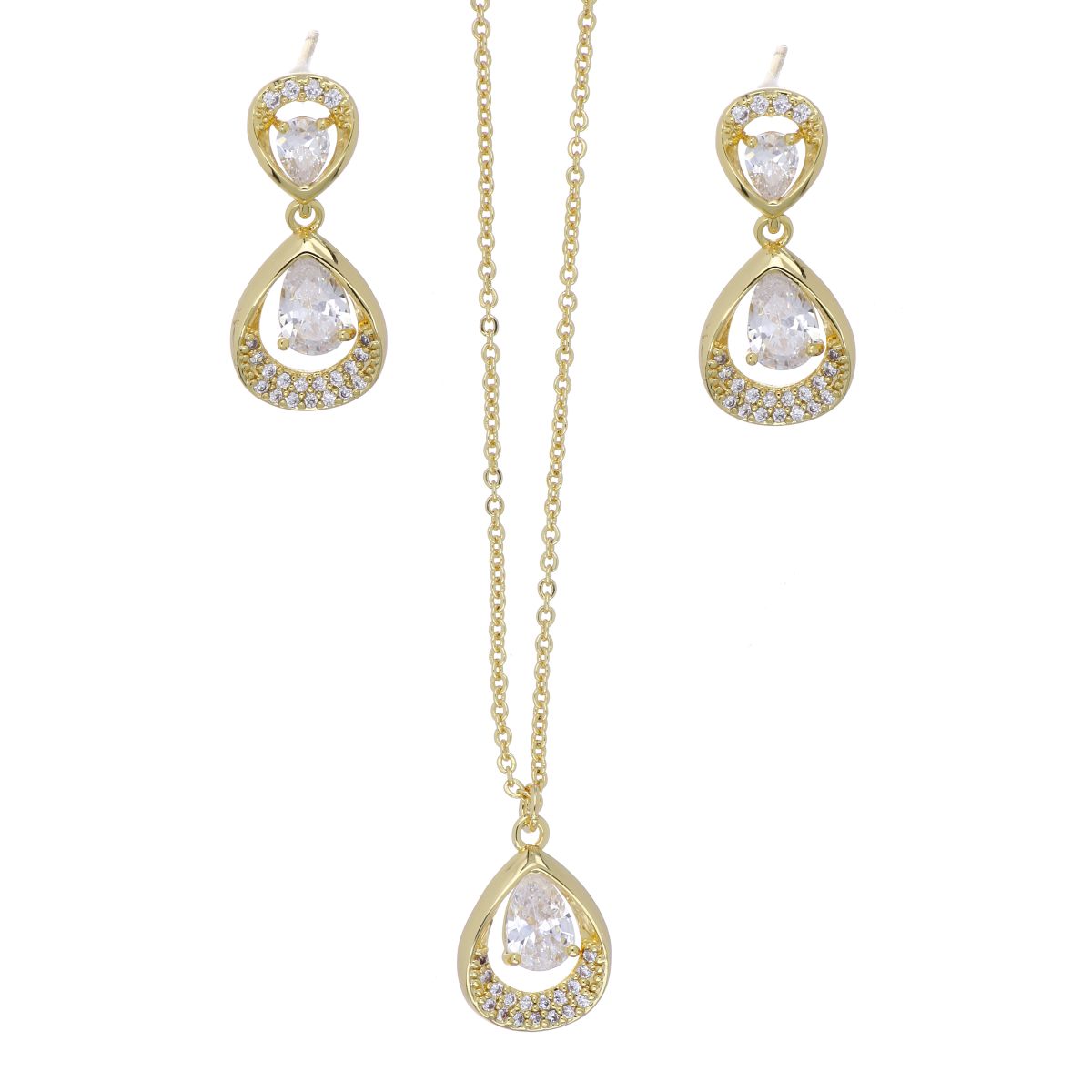 Set Aretes+Dije Cadena Circonita Blanca Chapado Oro Farfalla Bonetti image number null