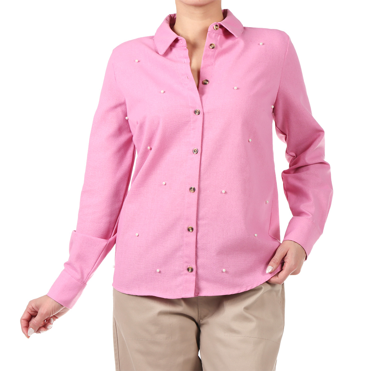 Blusa Camisera Botones Perlas Studio Si para Mujer image number null