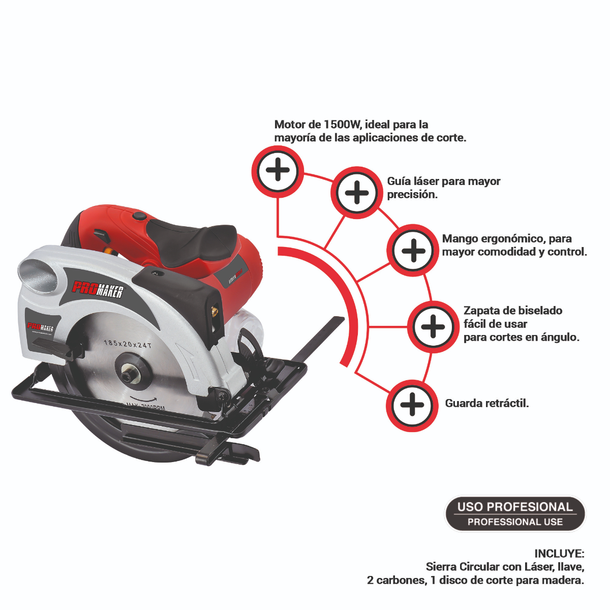 Sierra Circular 7'' 1500W con Gu&iacute;a Laser Promaker image number null