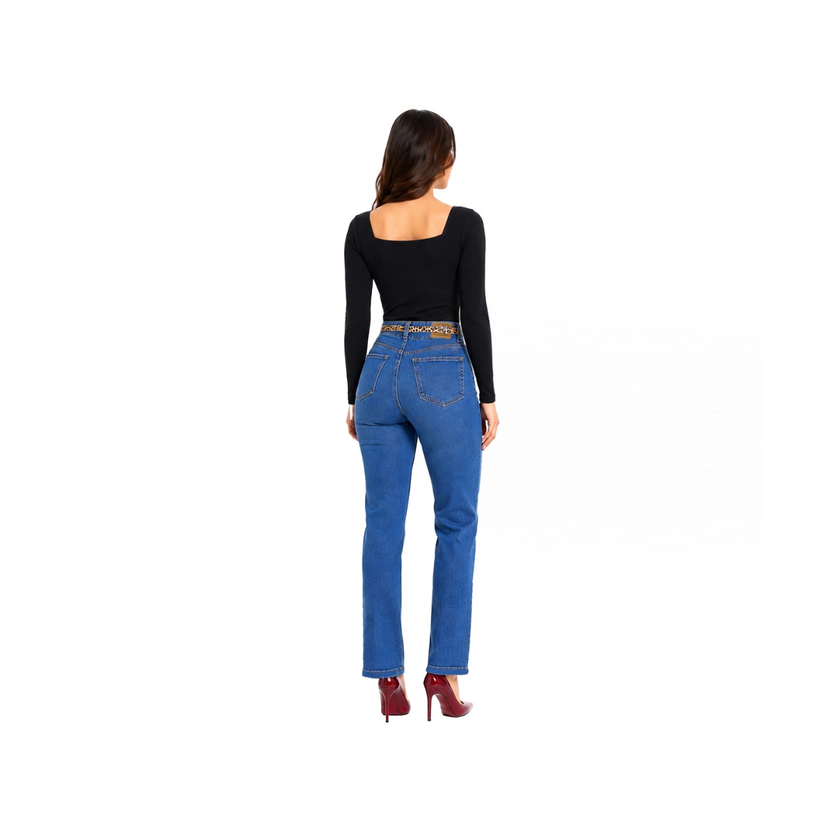 Jeans Corte Recto Con Pretina Ancha Para Mujer Petite image number null