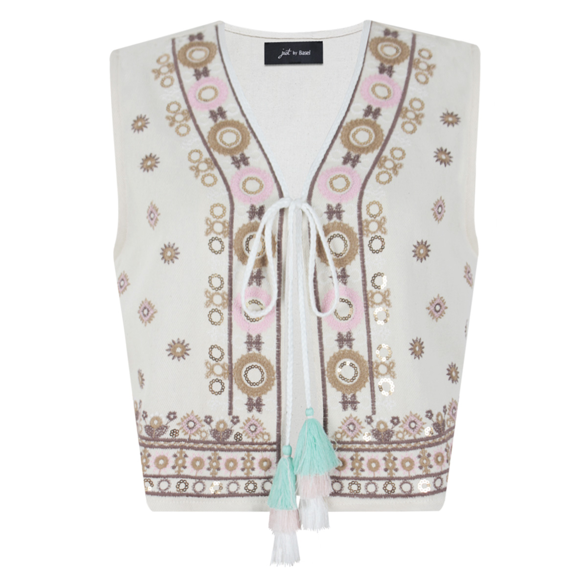 Chaleco &eacute;tnico con bordados y borlas para Mujer Petite JUST BY BASEL image number null