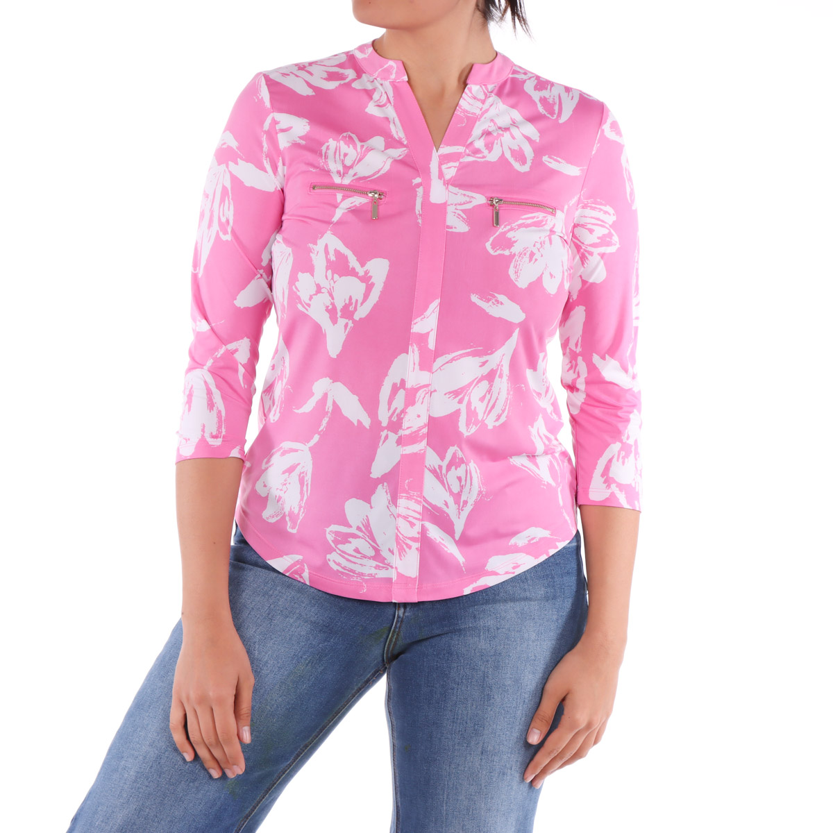 Blusa Floral Manga 3/4 Cuello Mandar&iacute;n Rosa Life Styler para Mujer Petite image number null