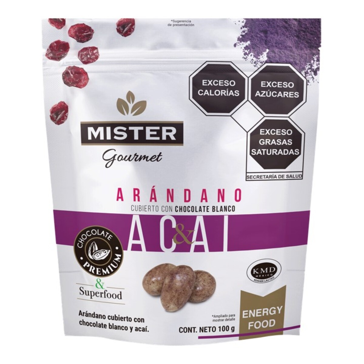 &nbsp;Ar&aacute;ndano Cubierto Con Chocolate Blanco Y Acai 100g Mr Pistacho image number null