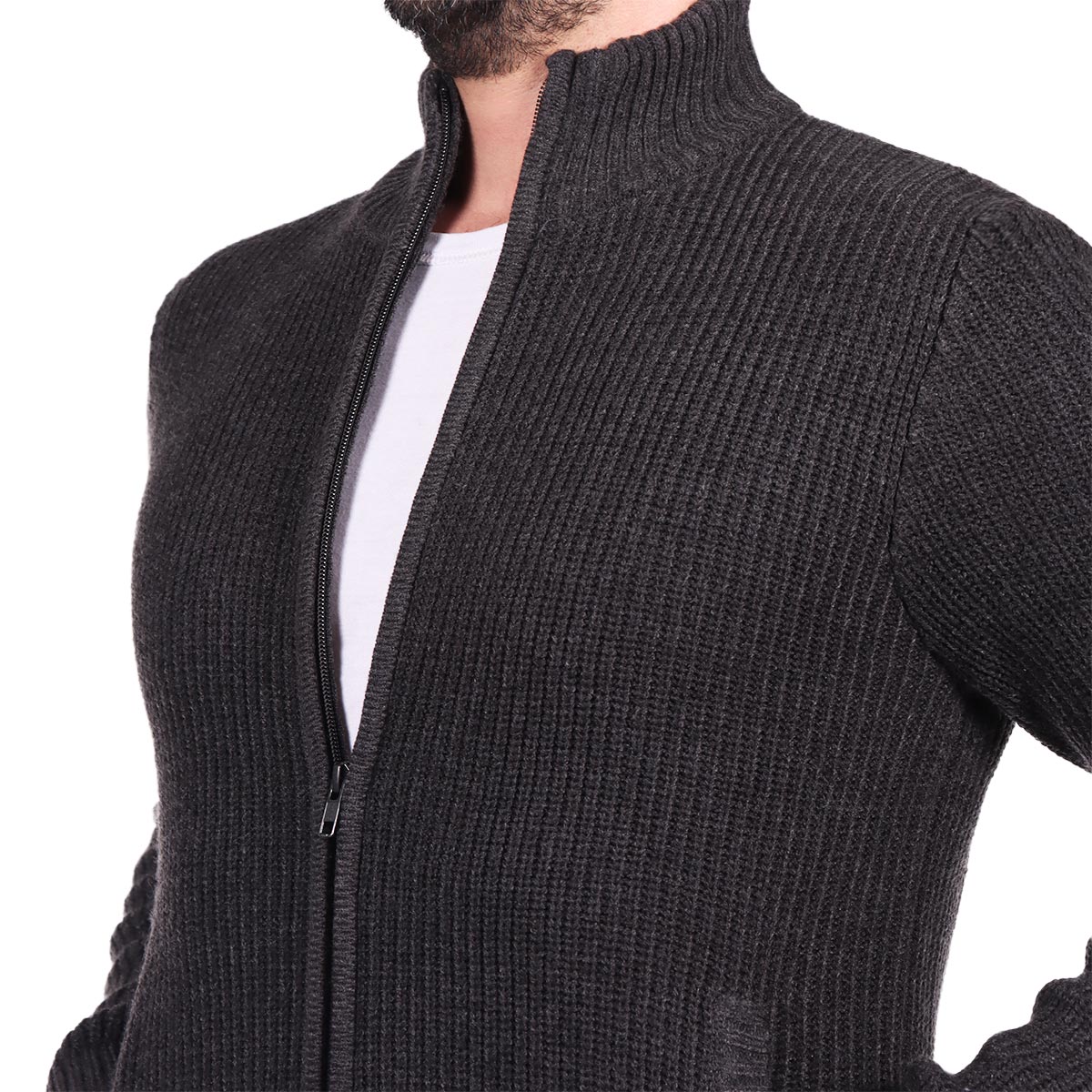 Su&eacute;ter Tejido Acanalado Cuello Alto Cierre OVS para Hombre image number null