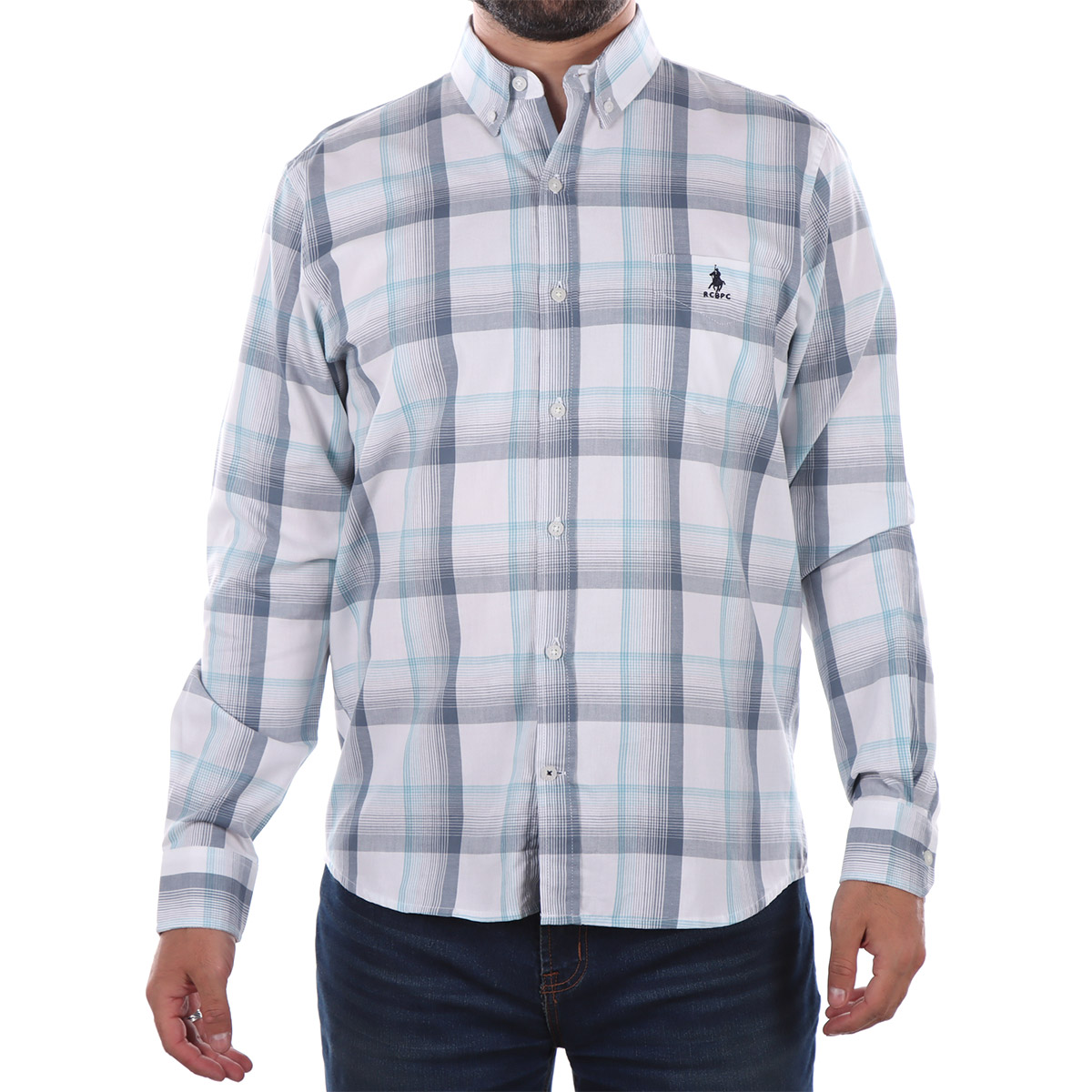 Camisa Hombre Cuadros Azul Manga Larga Casual Polo Club para Hombre image number null
