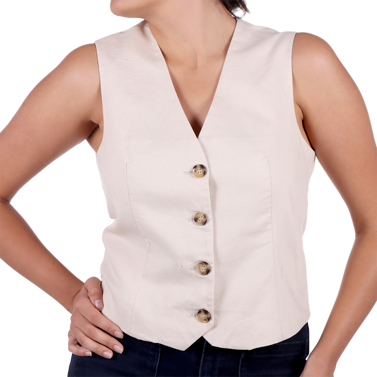 Chaleco Lino Algod&oacute;n con Botones Arqueology para Mujer image number null