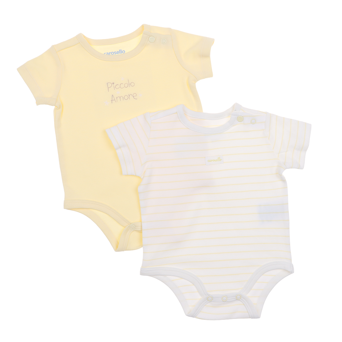 Pack 2 Bodys Liso y con Rayas Algod&oacute;n Carosello para Beb&eacute; Unisex image number null