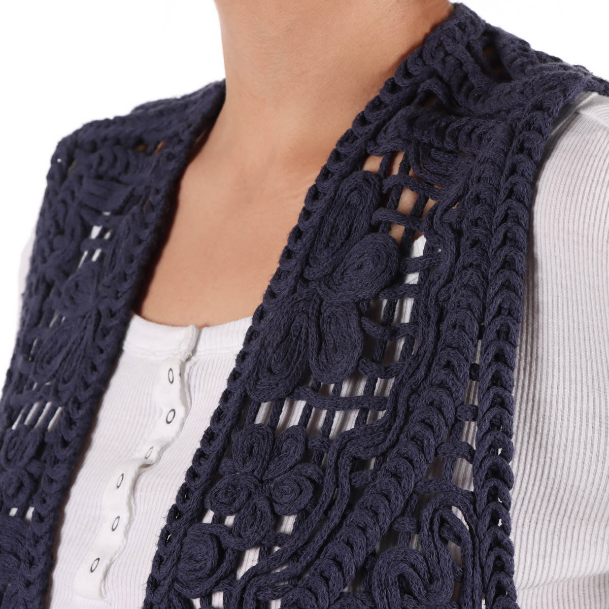 Chaleco Abierto Tejido de Algod&oacute;n Crochet Arqueology Mujer image number null