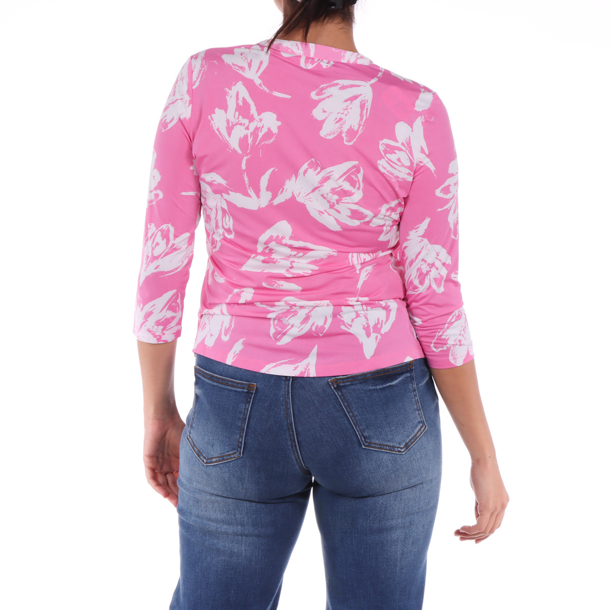 Blusa Floral Manga 3/4 Cuello Mandar&iacute;n Rosa Life Styler para Mujer Petite image number null