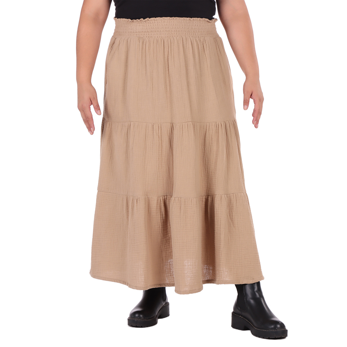 Falda Larga de Algod&oacute;n Cintura El&aacute;stica Dex Plus para Mujer Curvy image number null