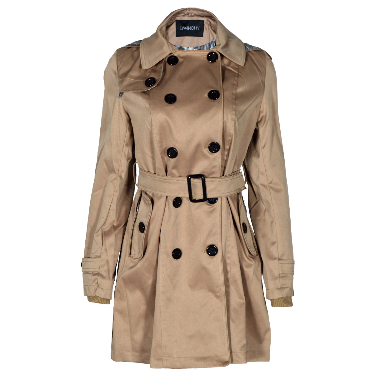 Gabardina Con Solapa Y  Cinturon Davinchy Para Mujer Casual image number null