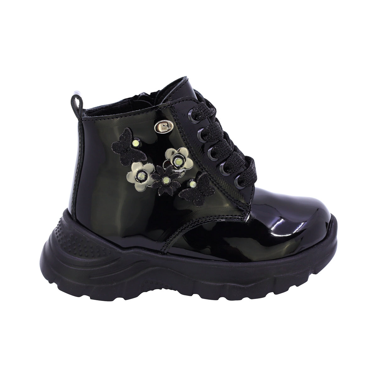 Tenis Bota en Charol Coqueta Negro con Agujeta para Ni&ntilde;a image number null