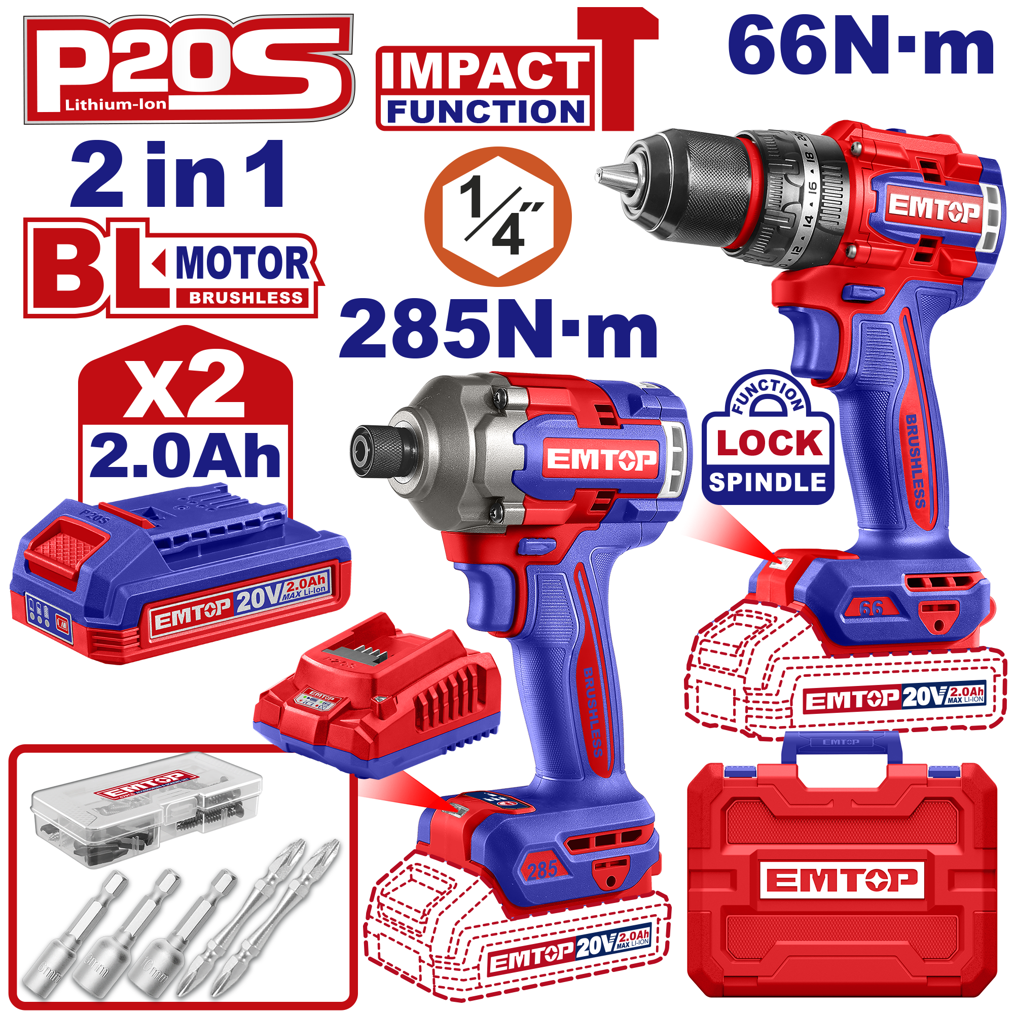 COMBO TALADRO 12 Y ATORNILLADOR DE IMPACTO 14 285 image number null