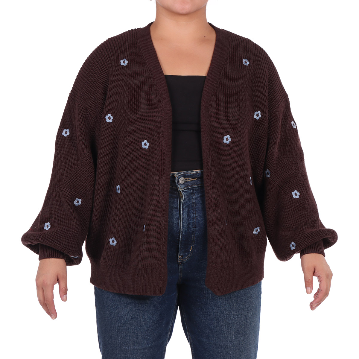 C&aacute;rdigan Abierto con Bordado Floral Dex Plus para Mujer Curvy image number null