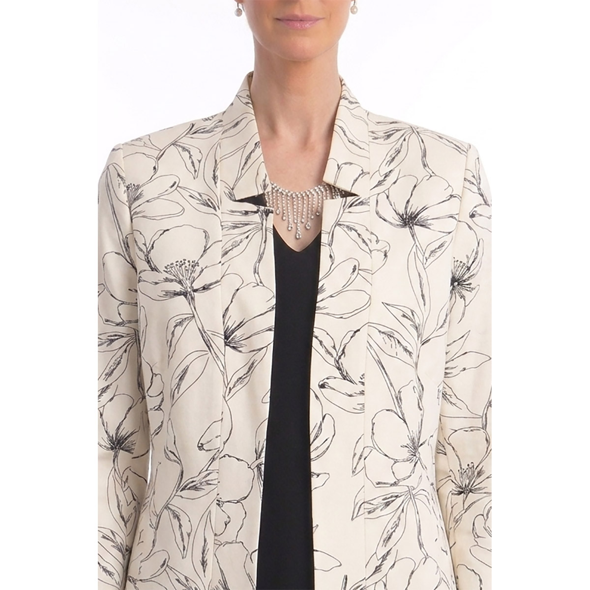Conjunto 3 piezas saco estampado  con top y pantal&oacute;n liso Diva para mujer image number null