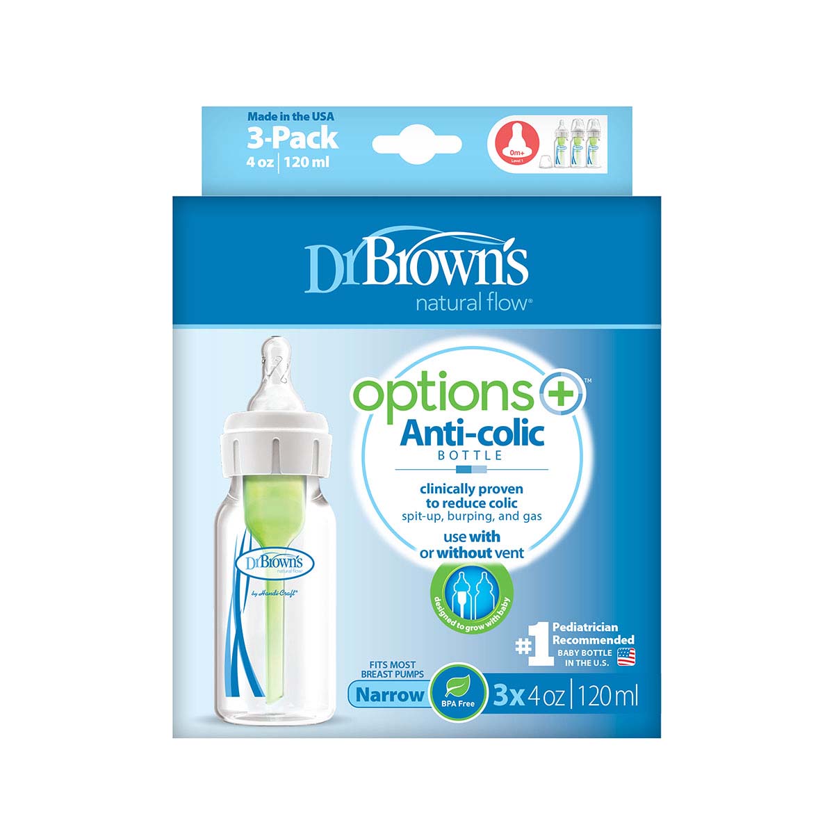 Biber&oacute;n Est&aacute;ndar De 4 Oz. Para Beb&eacute; Options+ 3-Pack Dr. Browns image number null