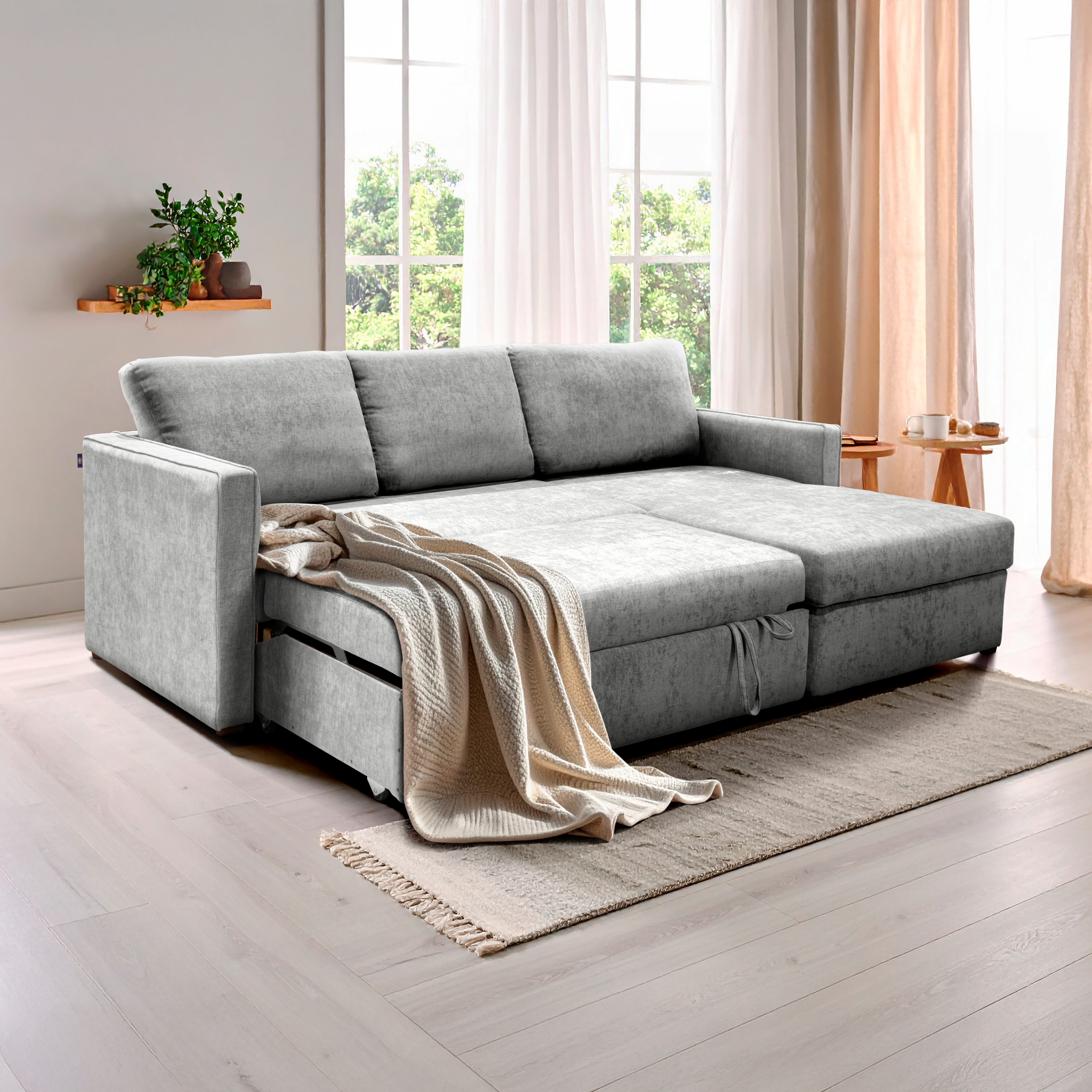 Sof&aacute; Cama Derecho Walnut T Gris Muebles Liz image number null