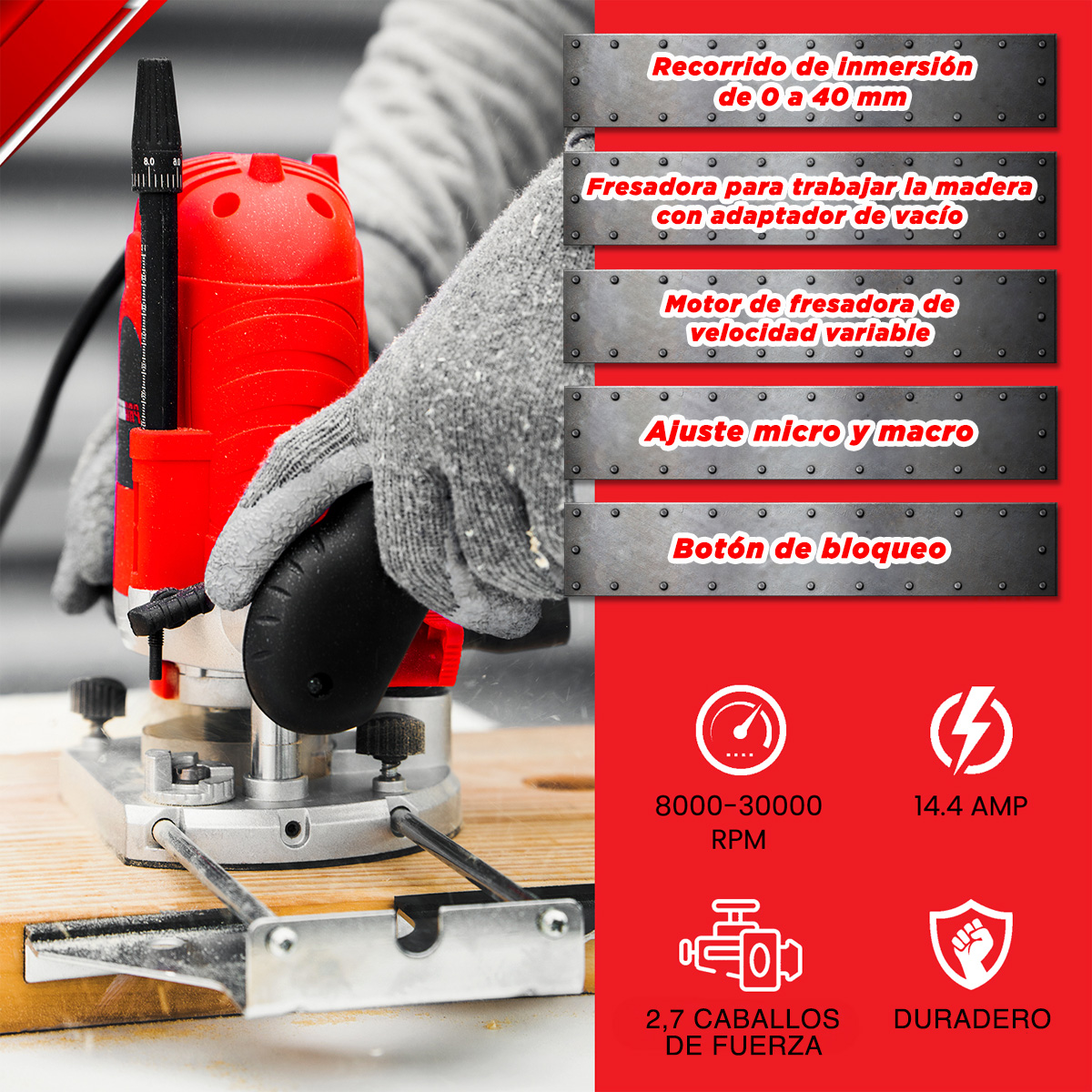 Rebajadora 2.7 HP Router 1600W Promaker image number null