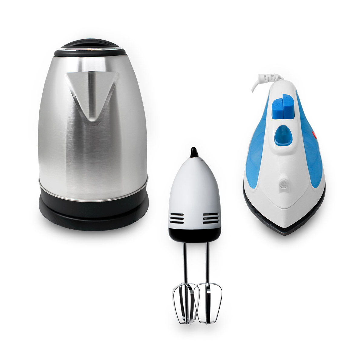 RCA Combo B&aacute;sico de Electrodom&eacute;sticos &ndash; Incluye Batidora de Mano, Tetera El&eacute;ctrica y Plancha de Vapor image number null