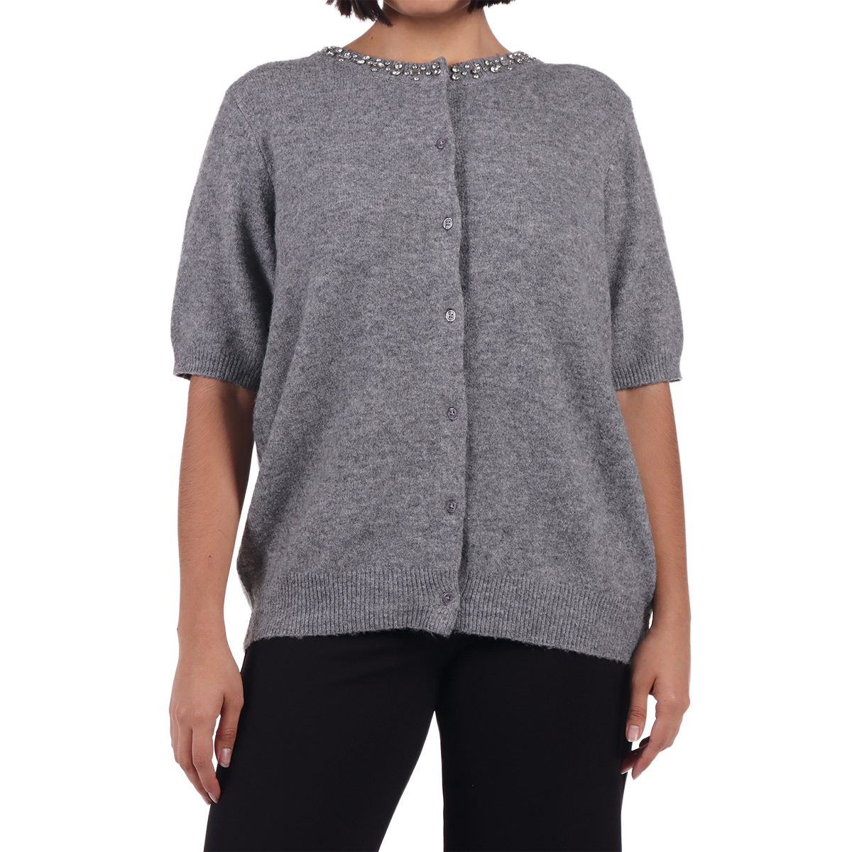 C&aacute;rdigan Manga Corta Cuello Pedrer&iacute;a Curvi Lifestyler Mujer image number null